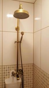 a light above a toilet in a bathroom at Amalie Apartment in Haapsalu