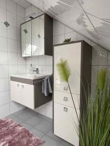 a bathroom with a sink and a mirror at Apartment in Schauenstein - Franken 40833 in Schauenstein