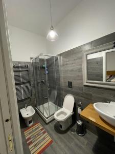 コゼンツァにあるB&B Casa Dolce Lunaのバスルーム(トイレ、洗面台、シャワー付)