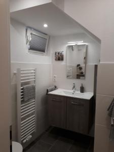 a bathroom with a sink and a mirror at Privatzimmer Spahn in Mühlheim in Mühlheim