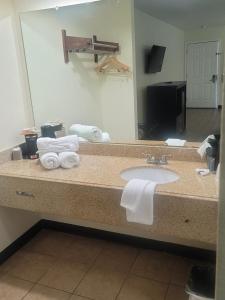 a bathroom with two sinks and a mirror at Econo Lodge Inn & Suites in San Antonio