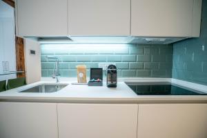 eine Küche mit Spüle und Arbeitsplatte in der Unterkunft Smartr Madrid Gran Via Apartments in Madrid + 55 Fotos