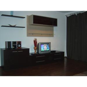 a living room with a tv on a table at 2 rooms unirii in Bucharest