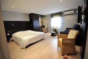 ein Schlafzimmer mit einem Bett, einem Sofa und einem Stuhl in der Unterkunft Logis Cottage Hotel in Vandoeuvre-lès-Nancy