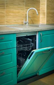 einen Geschirrspüler in einer Küche mit Spüle in der Unterkunft Apartments Green May in Budva