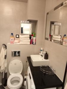 bagno con servizi igienici bianchi e lavandino di Apartament Anita a Mielec