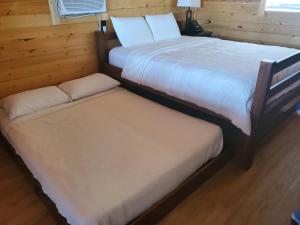 two beds and a couch in a room at Cabins at Grand Canyon West in Peach Springs