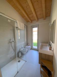 a bathroom with a shower and a sink and a toilet at Little Mier in Iseo