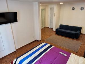 ein Wohnzimmer mit einem Bett und einem Sofa in der Unterkunft Suite Estudio in Quito