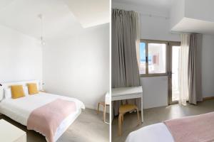 two pictures of a bedroom with a bed and a window at Punta Paradiso in Punta del Hidalgo