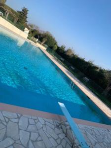 a large swimming pool with blue water at Studio with a panoramic view at the last floor of the residence with a pool in Antibes