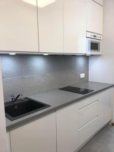 Kuchyň nebo kuchyňský kout v ubytování Apartamenty Aleje Jerozolimskie