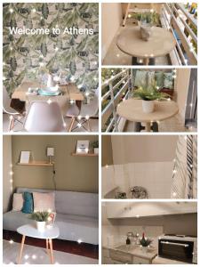 a collage of four pictures of tables and chairs at Beautiful and Quiet apartment in the centre of Athens in Athens