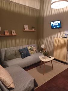 a living room with a couch and a tv at Beautiful and Quiet apartment in the centre of Athens in Athens