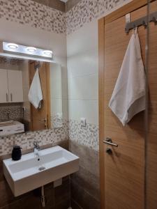 a bathroom with a sink and a mirror at AS apartman 2 in Vršac