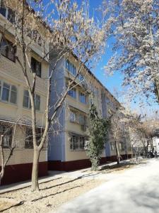 an apartment building with trees in front of it at Stylish 1-bedroom apartment near Atlas Mall & Ecobozor in Tashkent