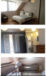 2 fotos de un dormitorio con cama y espejo en Chez Effat et marie T A C 4, en Saint-Aignan 6 fotos más