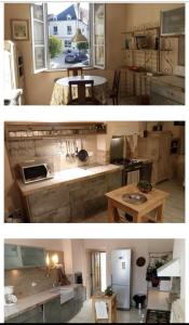 2 fotos de una cocina con fregadero y una habitación en Chez Effat et marie T A C 4, en Saint-Aignan