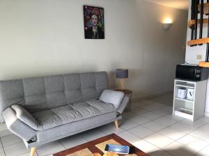 un soggiorno con divano grigio e tavolo di VIVA a Le Gosier