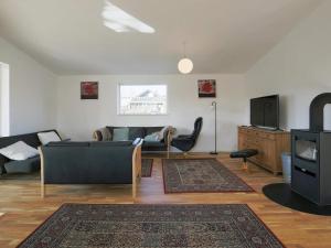 ein Wohnzimmer mit einem Sofa und einem TV in der Unterkunft Holiday home Skibby IX in Skibby