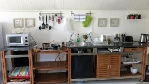 a kitchen with a sink and a microwave at Featherbed in Somerset West