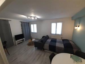 1 dormitorio con 1 cama y sala de estar en Beau T1 2 personnes BERGSON, en Saint-Étienne