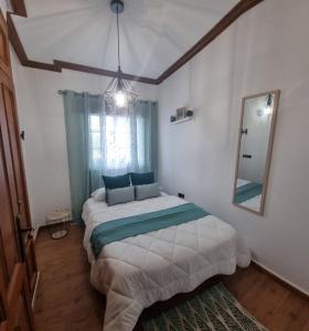 sypialnia z dużym łóżkiem z lustrem w obiekcie VILLA GAELCA w Aronie