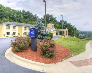 una señal azul de estacionamiento en un círculo de flores en Sleep Inn Bryson City - Cherokee Area, en Bryson City