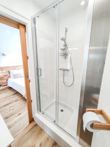 博萊訥的住宿－利茲酒店，带淋浴和卫生间的浴室以及1张床