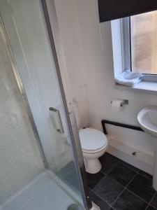 a small bathroom with a toilet and a sink at Collins Avenue in Norton