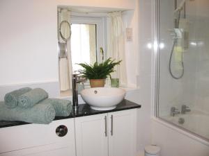 bagno con lavandino e doccia in vetro di Wintergreen a Pitlochry