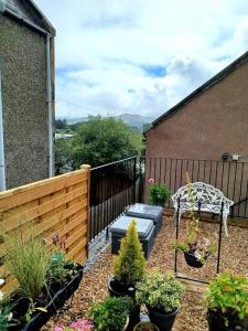 a small garden with a bench and some plants at The Hideaway in Peebles