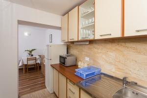 eine Küche mit einer Spüle und einem Kühlschrank in der Unterkunft Apartments Djurkovic in Mlini