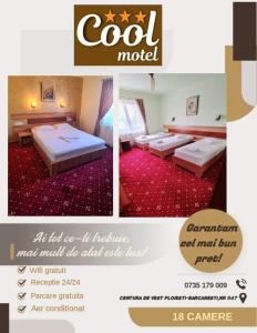 a collage of pictures of a hotel room with beds at MOTEL COOL in Bărcăneşti