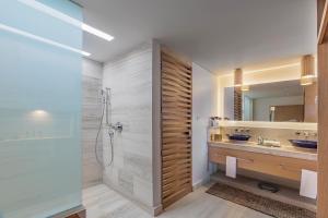a bathroom with a walk in shower and a sink at Presidente InterContinental Cozumel Resort & Spa, an IHG Hotel in Cozumel