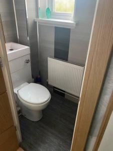 ein kleines Bad mit WC und Waschbecken in der Unterkunft Holiday Home in Cardiff which sleep 5 and we try and make it a home from home in Cardiff