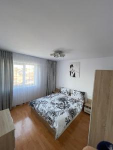 a bedroom with a bed in a room with a window at Apartament Oskar in Jurilovca