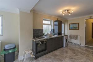 a kitchen with a stove and a sink in it at millennium stadium guest house in Cardiff