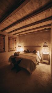 een slaapkamer met een groot bed en 2 lampen bij Posada Rebaños in San Rafael