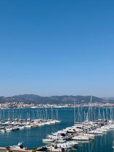 a bunch of boats are docked in a harbor at Appartamento SoloSoleMare in Portovenere