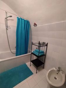 un bagno con doccia, lavandino e WC di Alloggio Agrituristico Abruzzomio - Casa Somarello a Goriano Valli