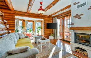 uma sala de estar com um sofá e uma lareira em Beautiful Home In Vinogradi Ludbreski With Wifi em Ludbreg