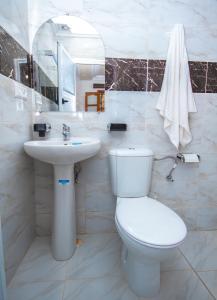 シェフシャウエンにあるHotel Al kassabaの白いバスルーム(トイレ、シンク付)