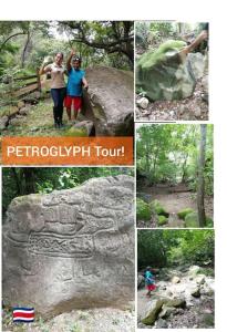 a collage of pictures of a stone statue in a forest at Cozy Sudio#1, 5min Beach & 1 hour Liberia Int ARPTO in La Cruz