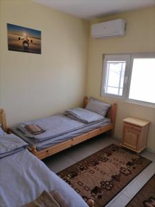 1 Schlafzimmer mit 2 Einzelbetten und einem Fenster in der Unterkunft Къща за гости Релиса in Razgrad