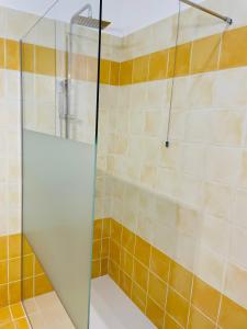 ヴェローナにあるGrazia Luxury Homeのバスルーム(ガラスドア付きのシャワー付)