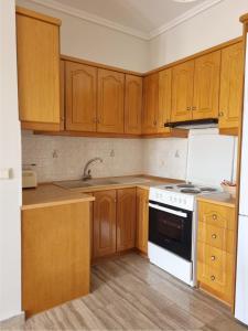 Kuchyň nebo kuchyňský kout v ubytování Almyros Aktis seaview apartment