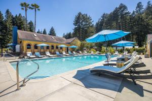 a swimming pool with lounge chairs and an umbrella at Surrey Resort and Gym in Guerneville