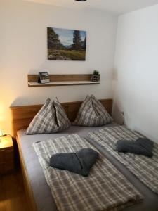 ein Schlafzimmer mit 2 Betten mit Kissen darauf in der Unterkunft Fitzlhof in Sankt Koloman