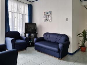 ein Wohnzimmer mit 2 Stühlen und einem TV in der Unterkunft Entire Homy apartment for you, 5 min SJO Airport in Alajuela